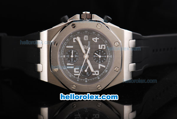 Audemars Piguet Royal Oak Offshore Quartz Silver Case with Black Dial and White Numeral Marker-Black Rubber Strap - Click Image to Close